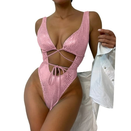 IDALL One Piece Swimsuit Women Swim Suits for Women 2025 Swimwear Bra Splicing Swimsuit Set Push Up Women Beach Bikini Swimwears Bathing Suit Womens Swimsuits Pink L