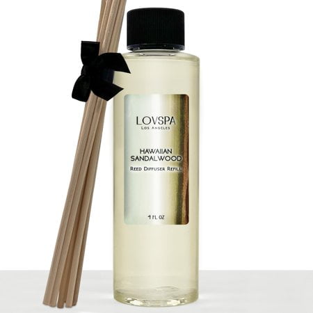 LOVSPA Recharge d'Huile de Bois de Santal Hawaïen avec Bâtons de Remplacement / Bois de Santal Tranquille Ambre & Patchouli Terreux. Parfum Boisé Riche Légèrement Doux 4 oz / Fabriqué aux États-Unis