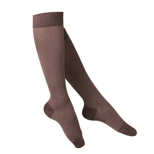 Touch Women's Knee High Compression Socks, 1520 mmHg, Brown Herringbone Pattern, Large