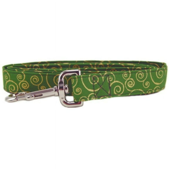 Metallic Gold Scrolls on Green Dog Leash - Size - Large