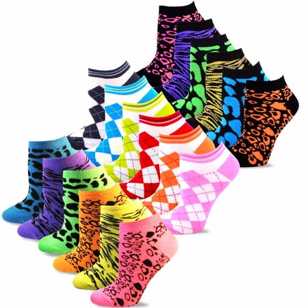 

TeeHee Women s Acrylic No Show Low Cut Basic 18-Pack (Animal Print and Argyle)