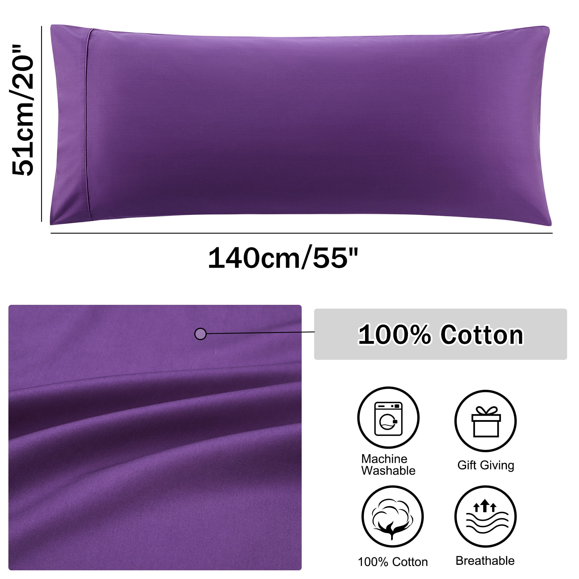 Unique Bargains 20"x 55" 1PC Envelope Closure Body Pillow Cover Grape