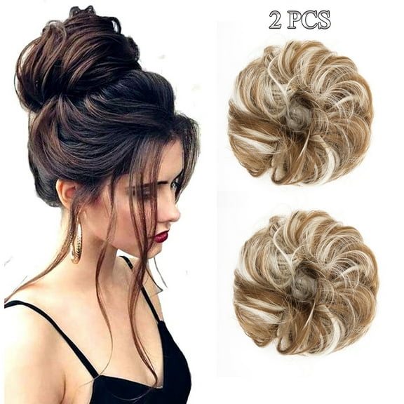 2-Pack Bun Hair Extensions Messy Synthetic Chignon Hairpiece Easy Bun Hair Pieces for Women Hair Updos Chignon Hair piece Ponytail Scrunchies