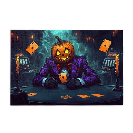 1000 PCS Whimsical Jigsaw Puzzle 1000 Pieces Pumpkin Poker Players Stunningly Vibrant Colors Enjoy The Puzzle Solving Process Wonderful Imagination Fun Wooden Puzzle Game Unique And Beautiful Design