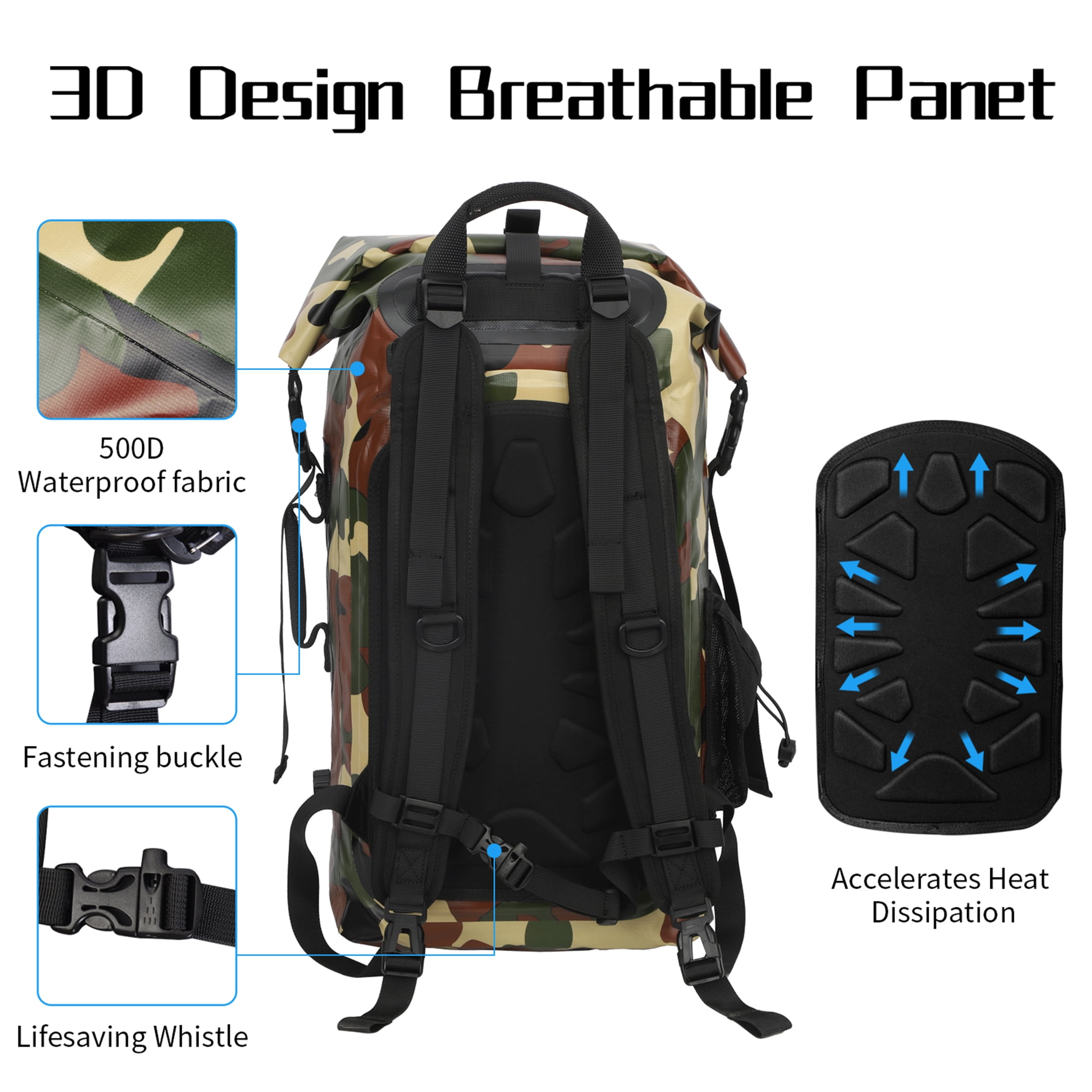 AFISHTOUR Dry Bag Waterproof Backpack, 35L Roll Top Floating Dry Backpack for Kayaking, Hiking, Camping, Travel (Green)