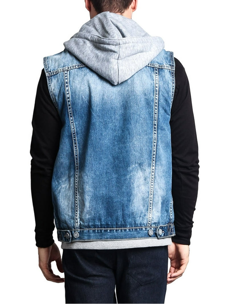Victorious Men's Layered Hoodie Denim Vest, Distressed