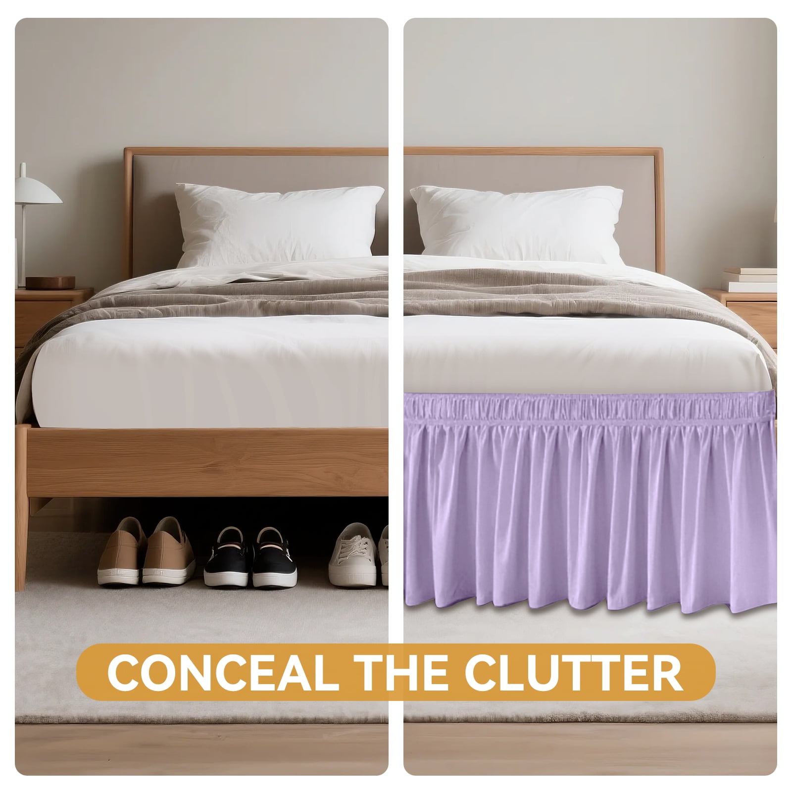 Purple Skirts, Wrap Around Dust Ruffle for Twin Beds, 18-inch Tailored Drop, Easy to Install and Clean