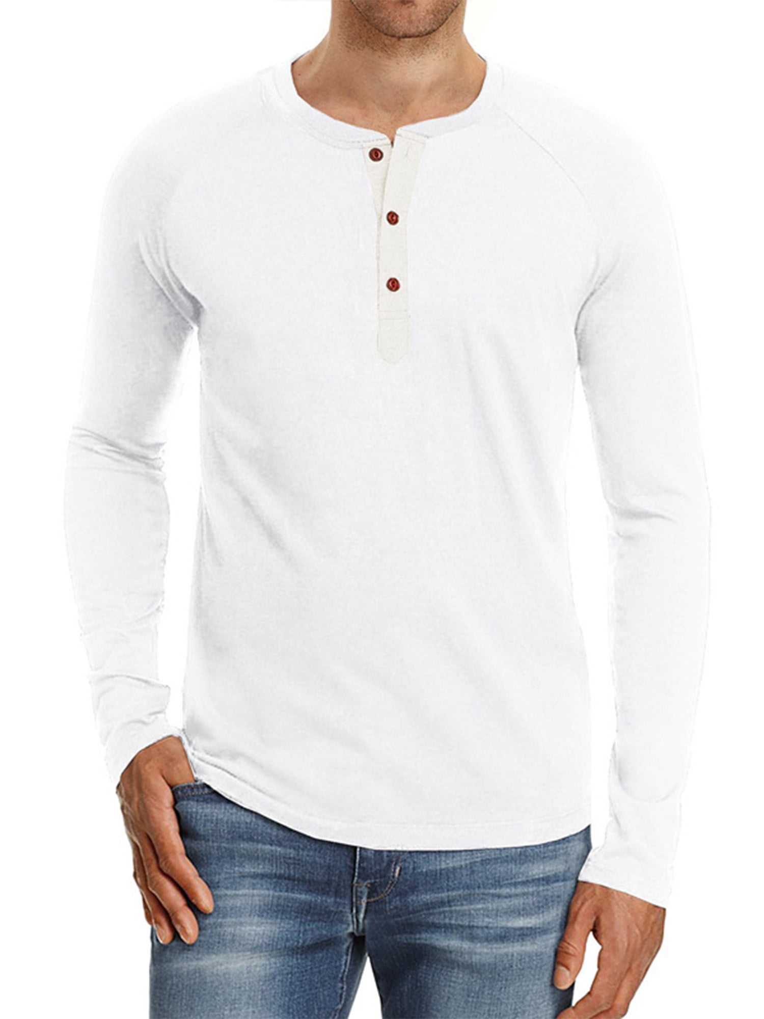Men V Neck Henley Tops Long Sleeve Sweater T Shirts Solid Tops Casual Undershirt