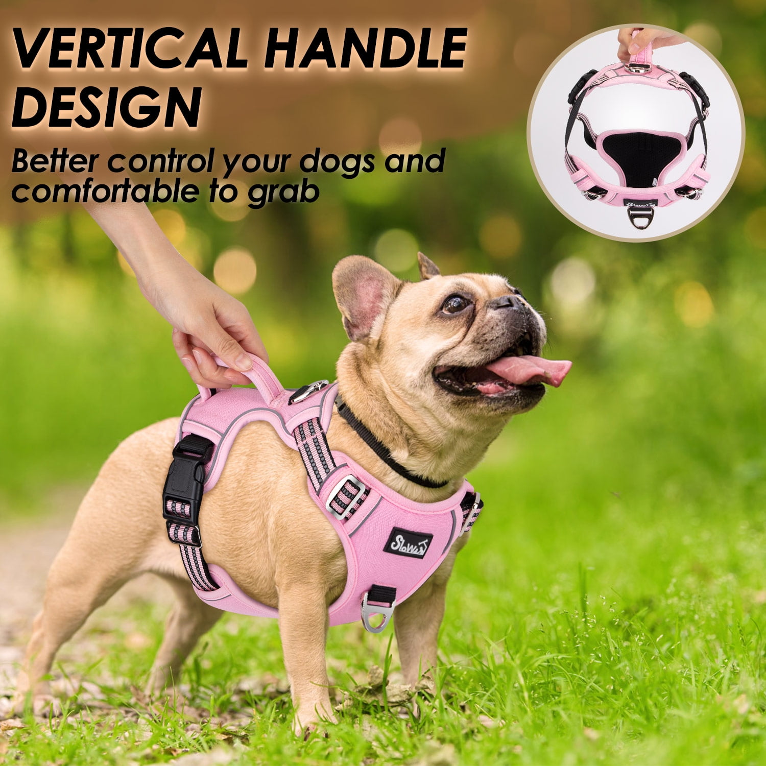 AUTOWT No Pull Dog Harness - Heavy Duty, No Choke Design with 2 Leash Clips & Adjustable Padded Vest