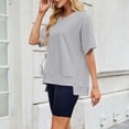 thumbnail image 6 of 50% Off Clearance Fall Sweatshirts for Women Solid Color Threaded Round Neck Mid Sleeve Loose Short Sleeved Sweatshirt For Women Womens Casual Crewneck Sweatshirts, 6 of 8