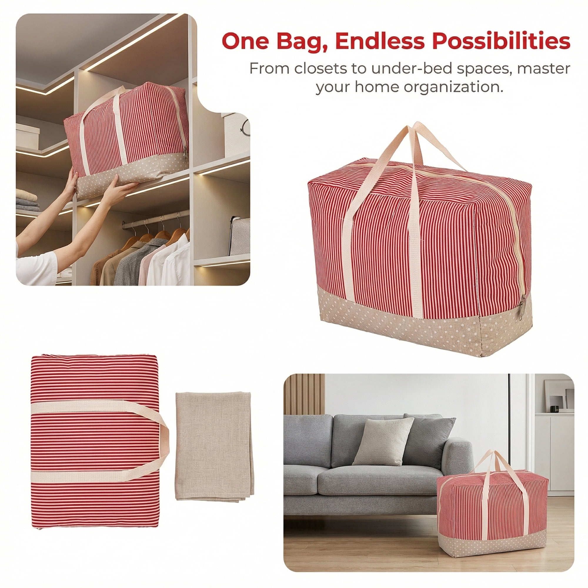 Unique Bargains Clothes Storage Bag for Closet Organizer Red 16.9"x13.8"x7.9"