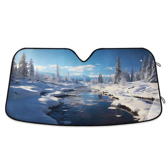 Snow Forest Car Windshield Sun Shade Foldable Car Front Window Visor Heat and UV Protection 53x23.5