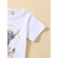 thumbnail image 5 of Toddler Baby Girls Cow Print Bell Bottoms Outfits Short Sleeve T Shirt Tops Cowgirl Summer 2Pcs Sets (Cow Flower White, 3-4 Years), 5 of 9