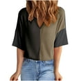 thumbnail image 3 of Women's Short Sleeve Round Neck Plaid Color Block Top Shirts Blouses Casual Daily Wear Vacation Outfits Fashion Essential Gift for Women | Aestivo,Black XL, 3 of 9