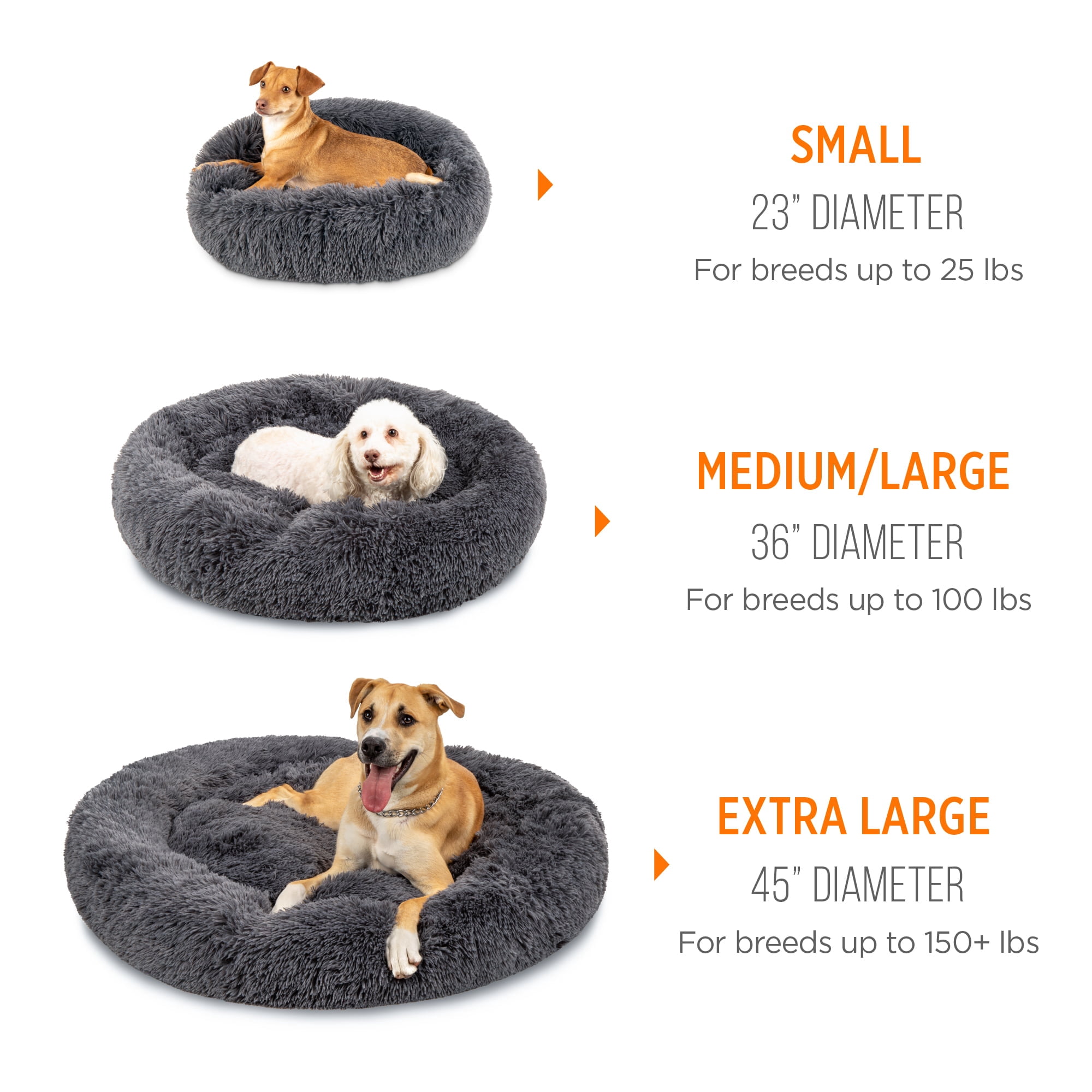 Best Choice Products 45in Dog Bed Self-Warming Plush Shag Fur Donut Calming Pet Bed Cuddler - Gray