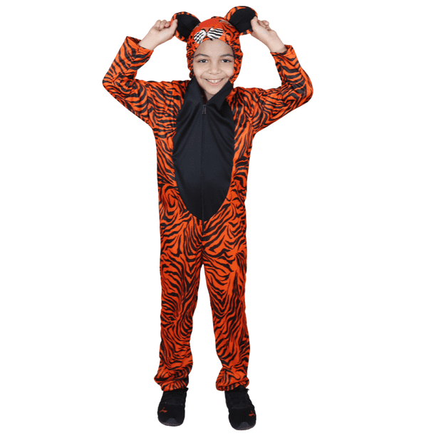 Disfraz de Primavera Tigre Naranja con Negro Mameluco Unisex Niño 8 a 10 años