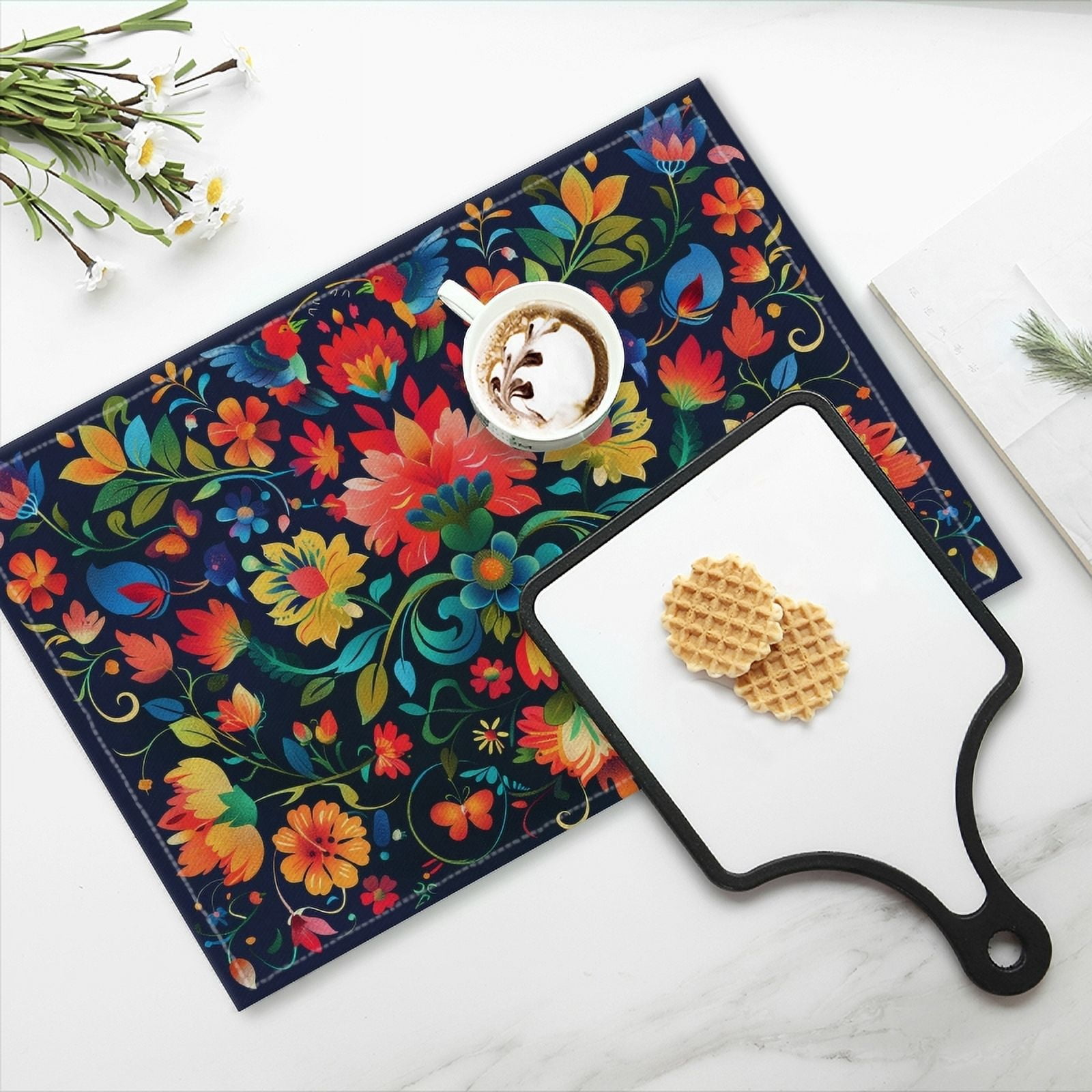 BaHomeck placemats Set of 4 rectangle Linen Cotton Placemats for Dining Table Washable Heat Resistant,18*12inch,Colorful And Vibrant Pattern Of Traditional Ukrainian Folk Art