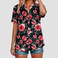 thumbnail image 2 of YDFCWXW 2025 Summer Linen Tops for Women Roll Up Short Sleeve Tshirts Workout Button Down Linen Shirt Red, XL, 2 of 6