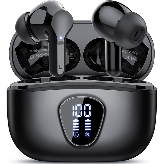 Wireless Earbuds, Bluetooth Headset with Microphone Touch Control , Bluetooth Headphones V5.3 with Wireless Charging Case & LED Power Display, High-Fidelity Stereo Earphones for Sports and Work