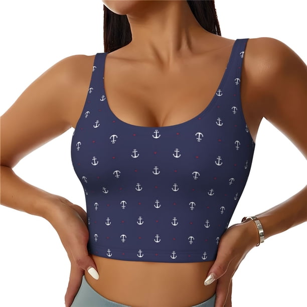 Balery Anchors Heart Blue Sujetadores deportivos con espalda cruzada para mujer, acolchados, sin costuras, de alto impacto, ideales para yoga, gimnasio, entrenamiento y fitness.-