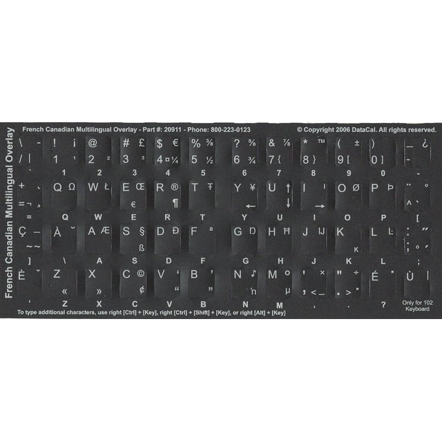 Black Non-Transparent Canadian-French Multilingual Characters Keyboard Stickers Labels Overlays - QWERTY -