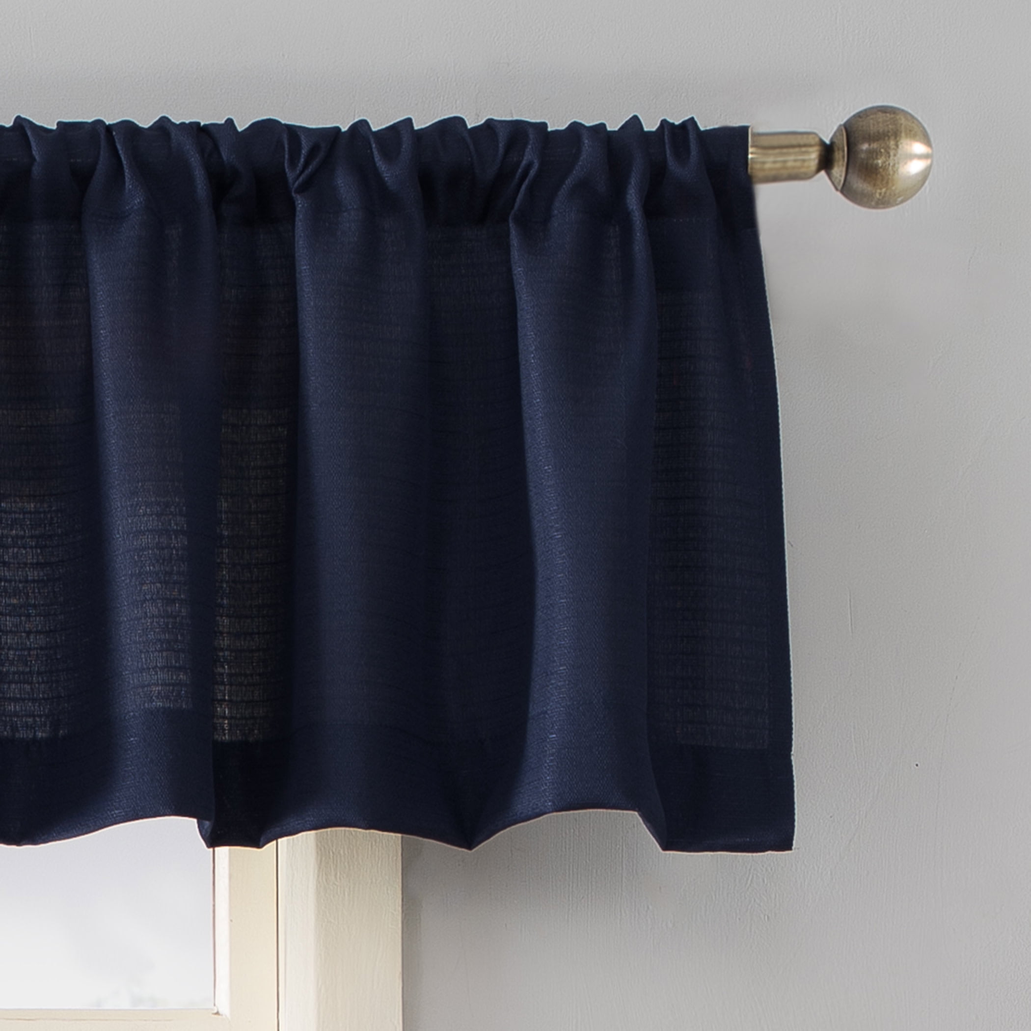 Mainstays Lauren Semi-Sheer Textured Solid Rod Pocket Curtain Valance, Navy, 56"W x 17"L