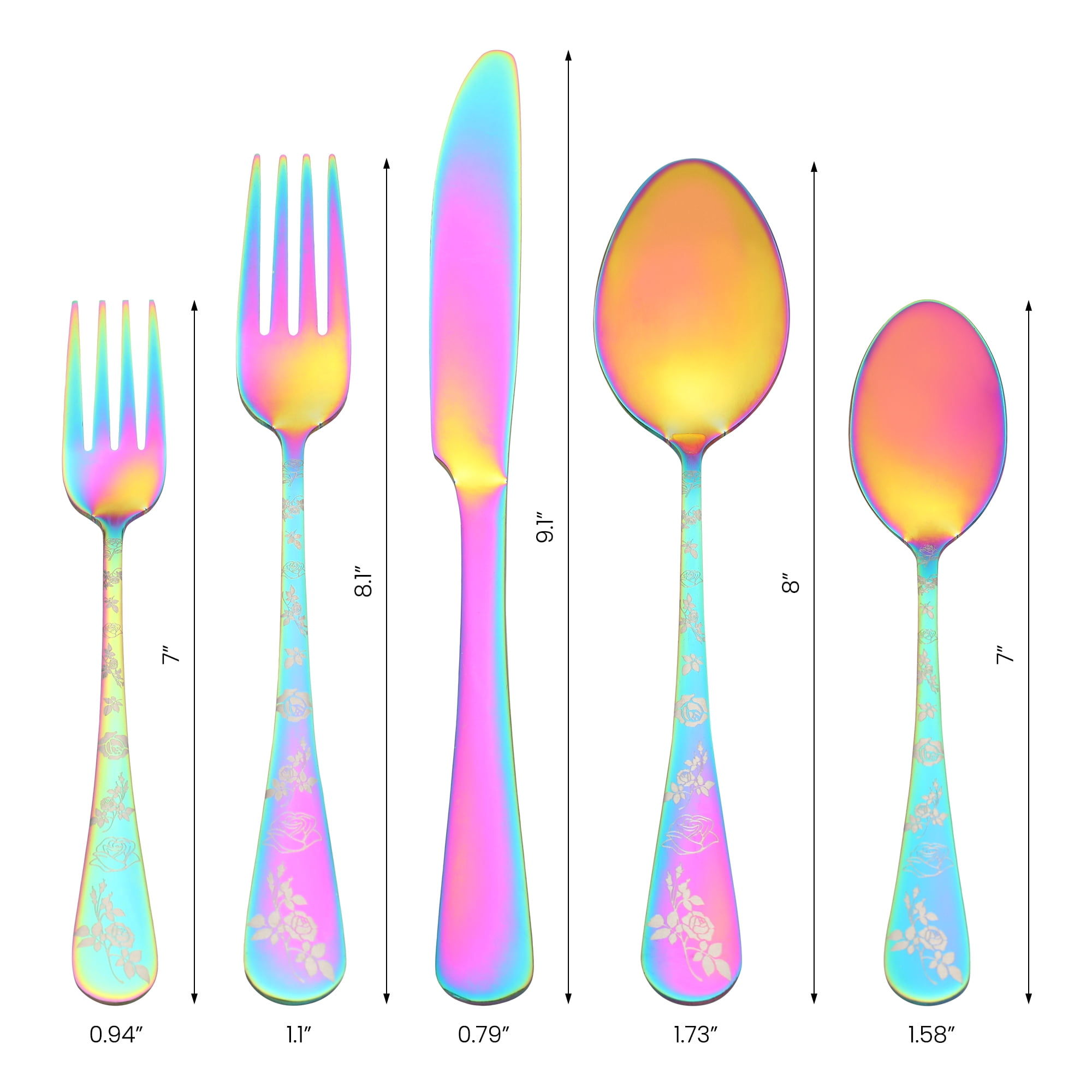 Unique Bargains Stainless Steel Flatware Set for Daily Use Colorful 20pcs