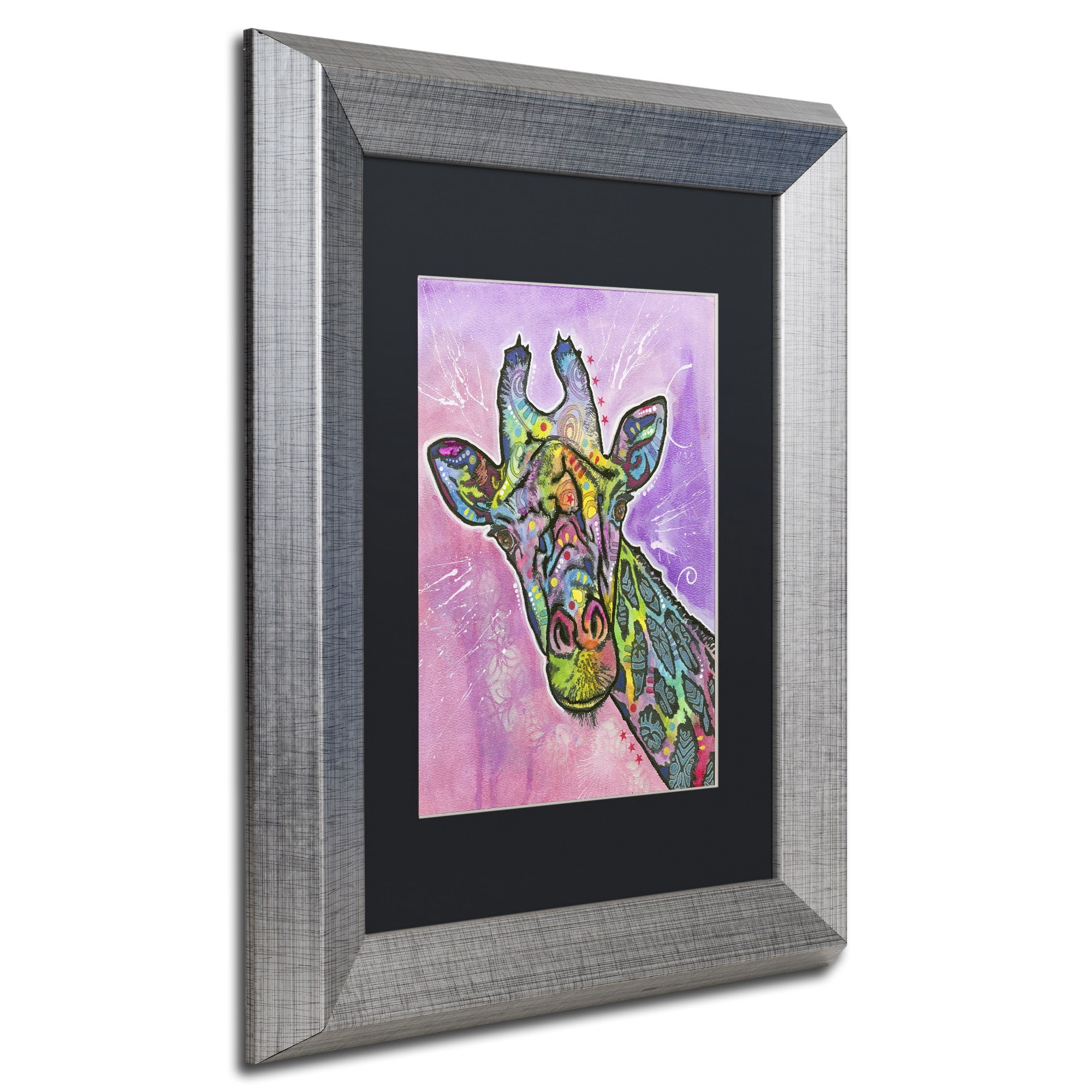 Trademark Fine Art "Giraffe" Canvas Art by Dean Russo, Black Matte, Silver Frame