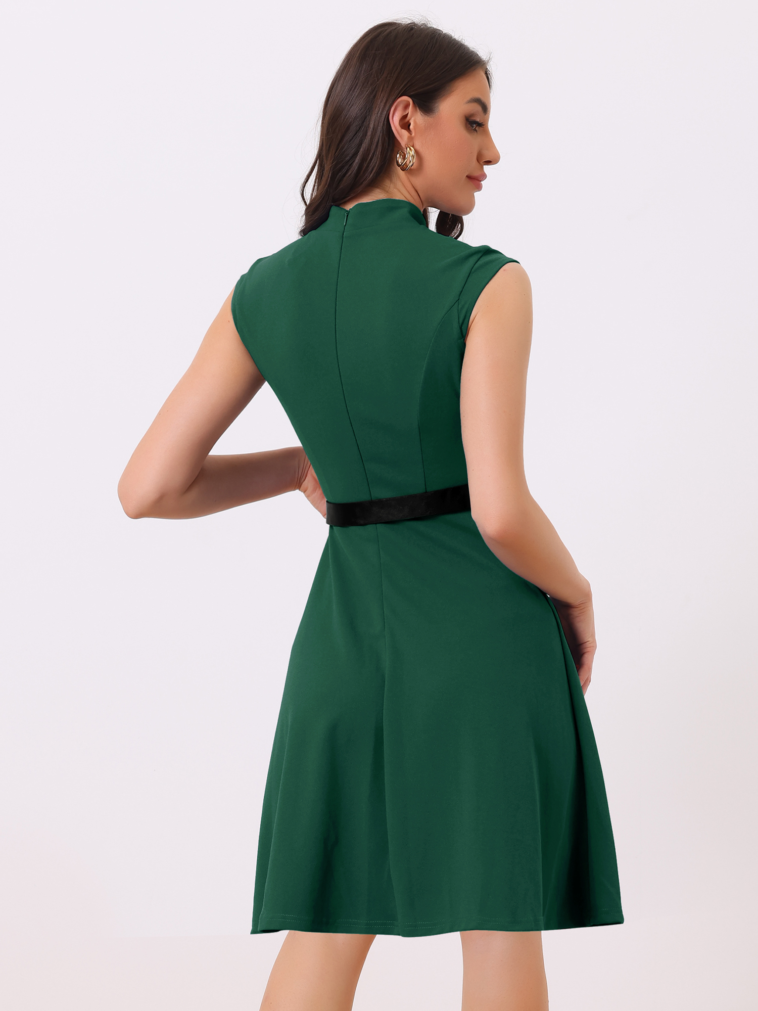DARING DIVA Elegant Dress Split Neck Wear to Work Sleeveless Dresses M Green
