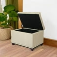thumbnail image 6 of Adeco Classy Linen Blend Fabric Accents Rectangular Storage  Footstool Ottoman, 24x17.5x18, Natural, 6 of 6