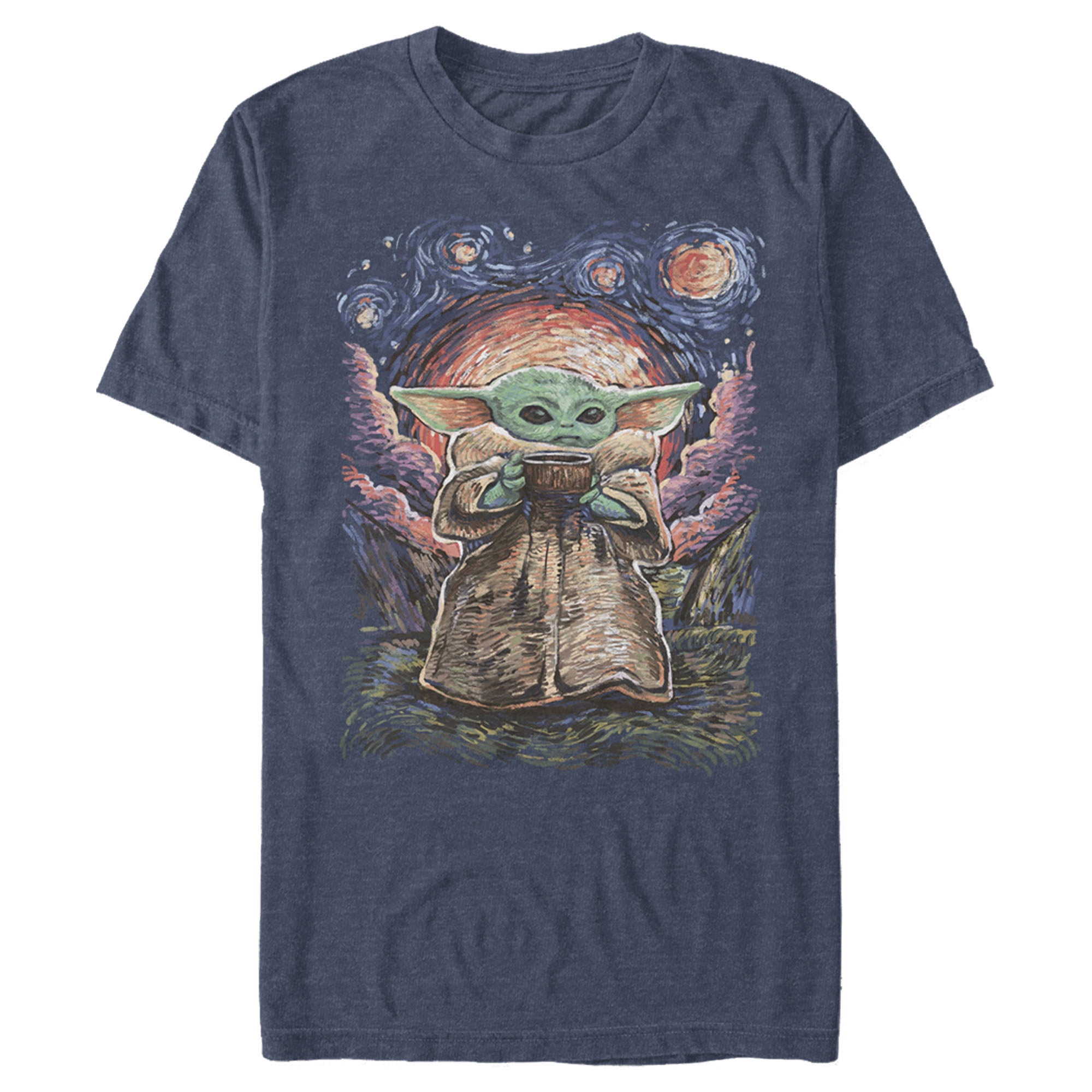 Men's Star Wars The Mandalorian The Child Starry Night Graphic Tee Navy  Blue Heather 2X Large