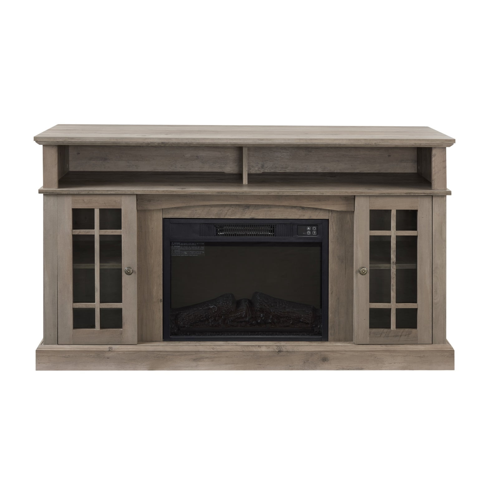 Hommoo Classic TV Media Stand with 23" Fireplace Inset and Storage, Modern Entertainment Center Console Cabinet for TV Up to 65", Gray Wash