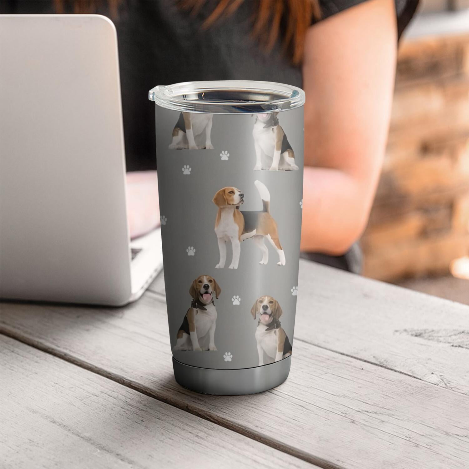20 Oz Beagle and Dog Footprints Coffee Tumbler Double Wall Insulated Stainless Steel Water Bottle | Metal Reusable Thermoses Flask with Cup Cap | Leak & Sweat Proof with Anti-Dust Lid