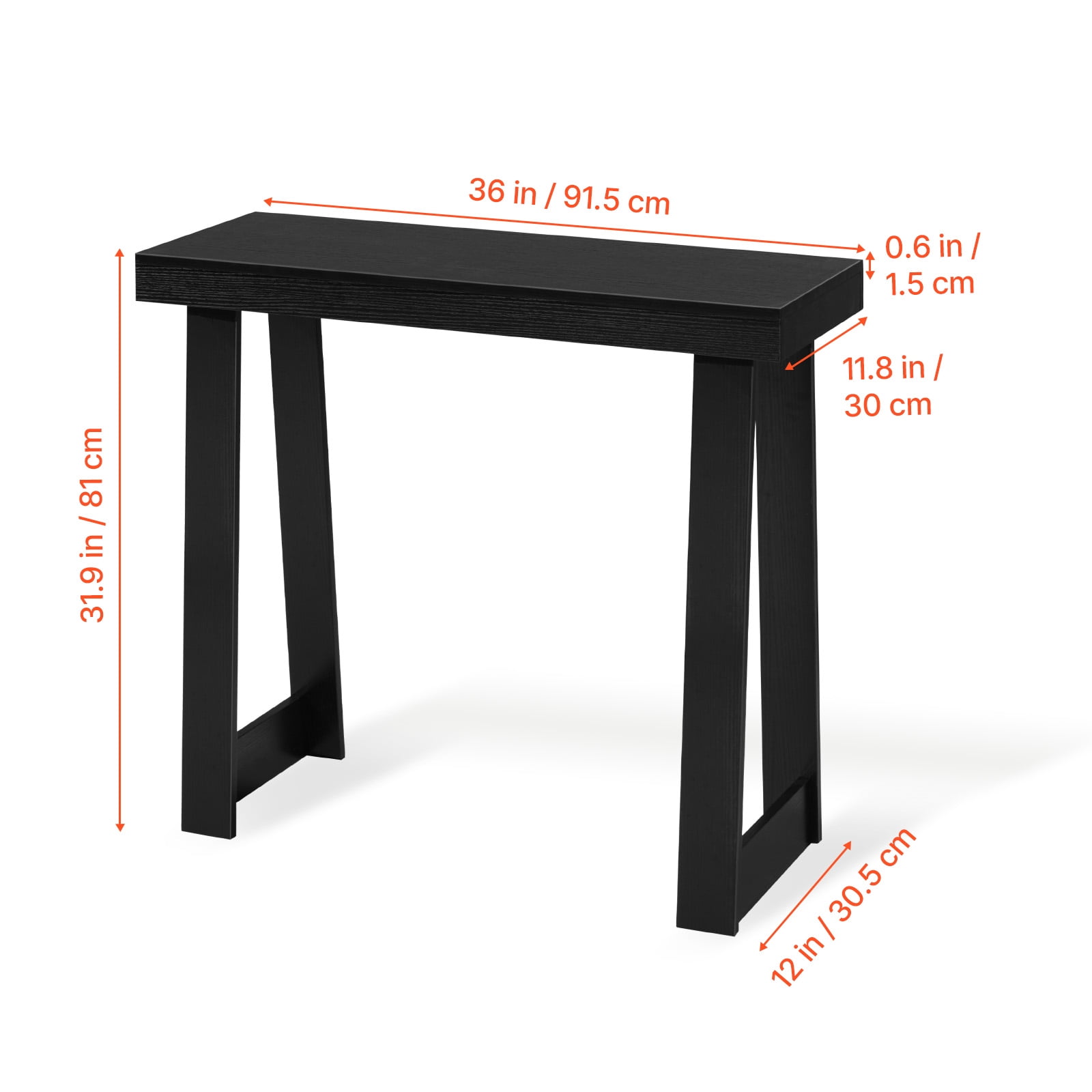 KFFKFF 36-inch Console Table, Modern Wooden Desk for Behind the Couch, Rectangular Entryway Table, Slim Sofa Table for Hallway, Bedroom, Living Room, or Foyer, Simple Assembly, Black