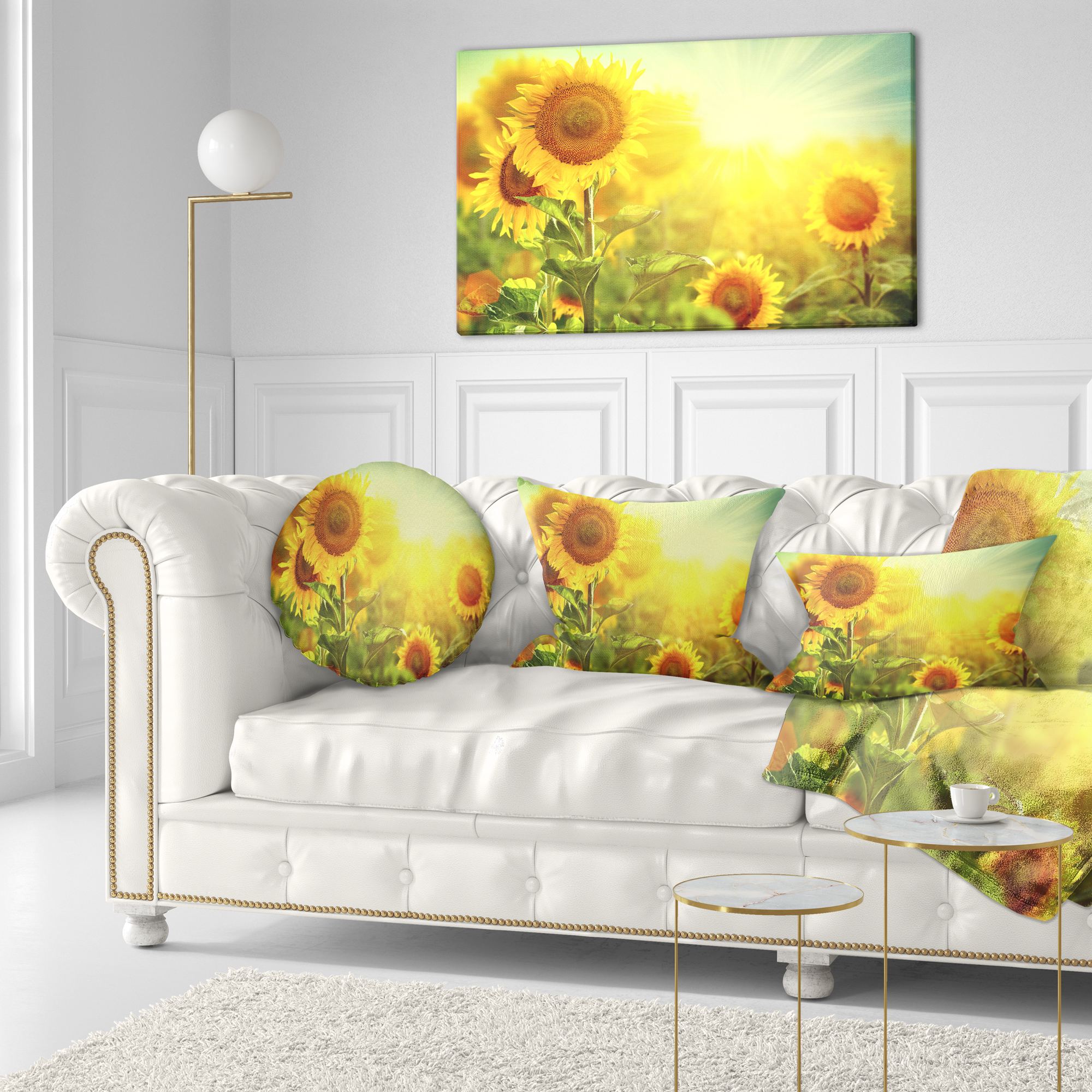 Designart Sunflowers blooming on the field - Animal Throw Pillow - 12x20