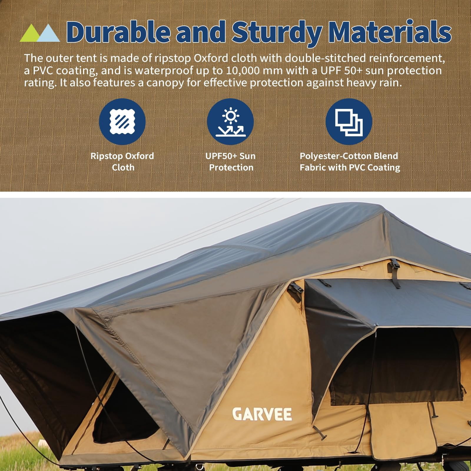 Soft Shell Roof Top Tent for SUV, Truck, Van and Trailer,  & LED Light, Waterproof UV Resistant 4-Season Design for 2-3 Person Camping on Truck, SUV, Van, Trailer