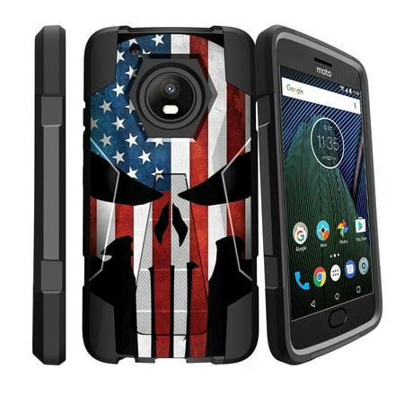 Motorola Moto E4 Phone Case | Moto E (4th Gen) XT1768 Slim Case [Shock Fusion] Impact Resistant Layers Hybrid Silicone & Plastic Case Cover w/ Kickstand - American Flag