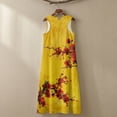 thumbnail image 5 of Xoenoiee Yellow Plum Blossom Print Women's Linen-Like Summer Dresses 2026, Sleeveless Maxi Dress Ankle-Length Crewneck Casual Flowy Sundresses with Pockets for Beachwear Resort Wear, Size S, 5 of 7