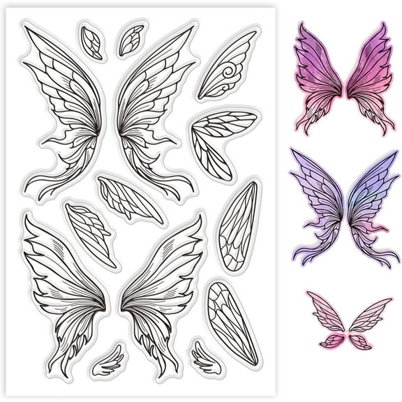 Butterfly Wings Silicone Clear Stamps Elf Wings Transparent Stamp Seals for Card Making DIY Scrapbooking Journaling Decoration 11x16cm/4.3x6.3in DIY