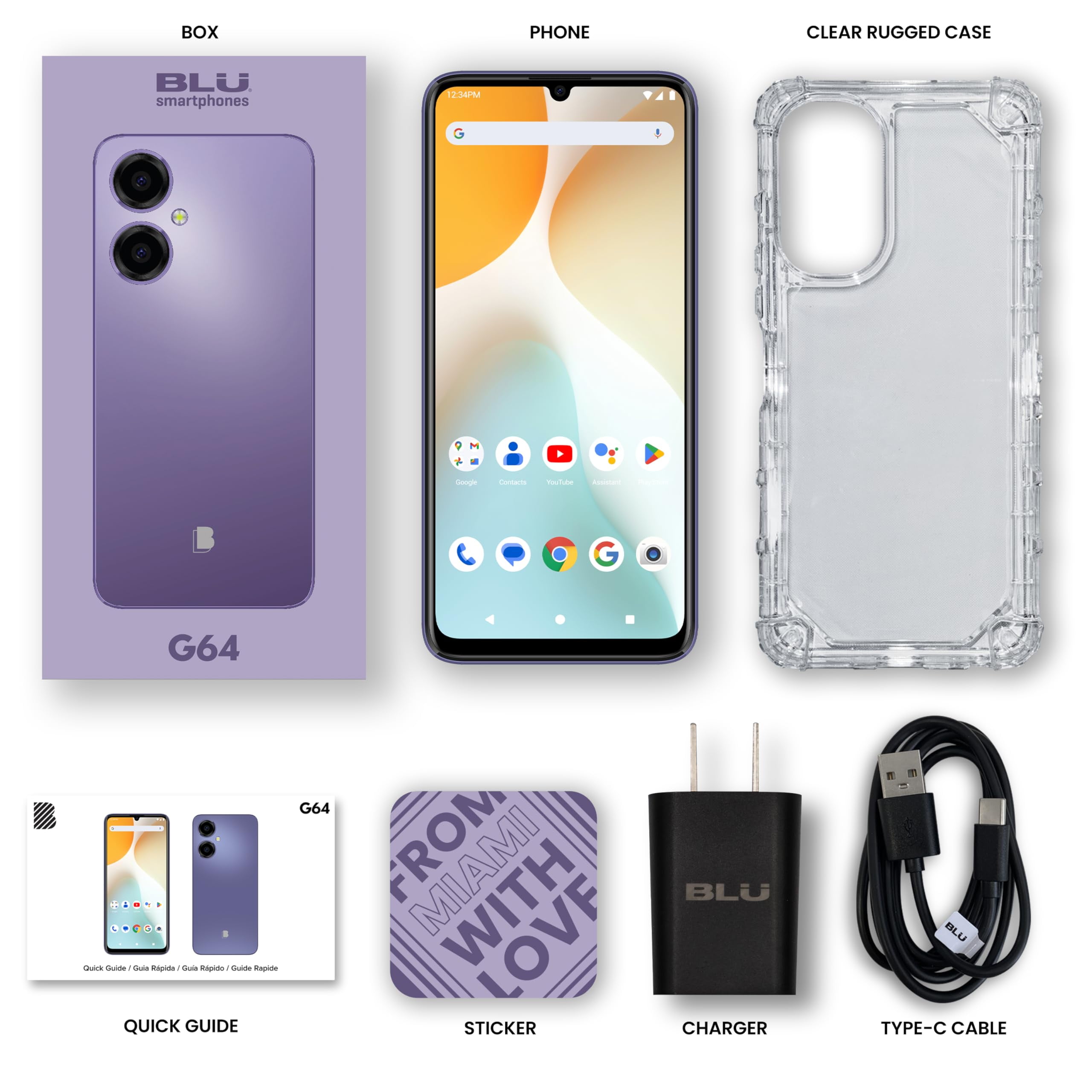 BLU G64 G1010WW 256GB Dual-SIM GSM Unlocked, Purple