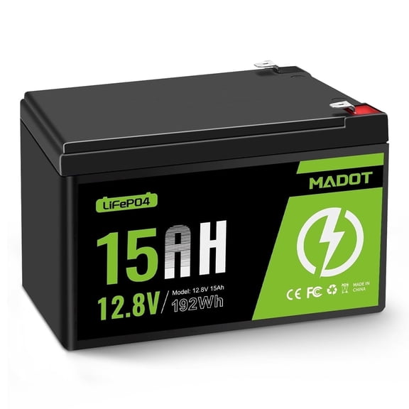 12V 15Ah LiFePO4 Lithium Battery 12.8V Deep Cycles Rechargeable Batteries for Lighting, Kayak Fish Finder, Radio, Backup Power and More