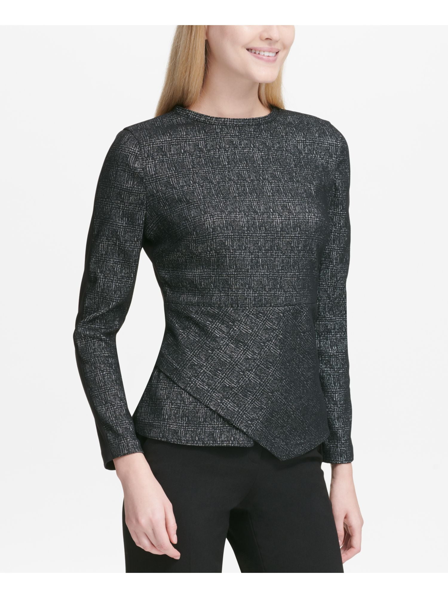 Calvin Klein CALVIN KLEIN Womens Black Asymmetrical Jacquard Long