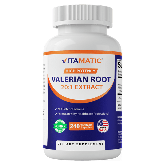 Vitamatic Valerian Root Extract 20:1 – Concentrated Botanical Extract Capsules – Non-GMO, Gluten Free – 240 Capsules