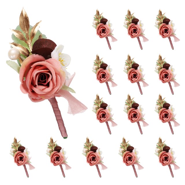 15 piezas de boutonnieres naranja rojo para hombres, novios, padrinos y novias