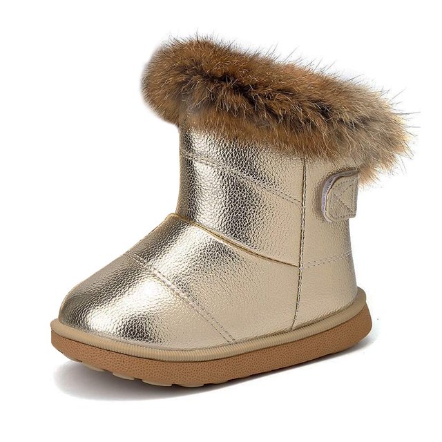 Botas de nieve KVBabby Girl impermeables para niños pequeños, talla 21, doradas