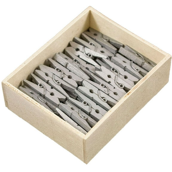 JAM Paper Wood Clothespins, Silver, Medium, 1 1/8 in, 50 per Pack