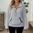 thumbnail image 6 of Women's Lapel Warm Fuzzy Fleece Quarter Zip Pullover Long Sleeve Sweaters Casual Plus Size Basic Blouses Tops With Pockets, 6 of 6