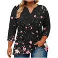 thumbnail image 2 of Tops for Women Plus Size Floral Print V-neck 3/4 Sleeve Plus Loose Blouse Top Pink XL, 2 of 5