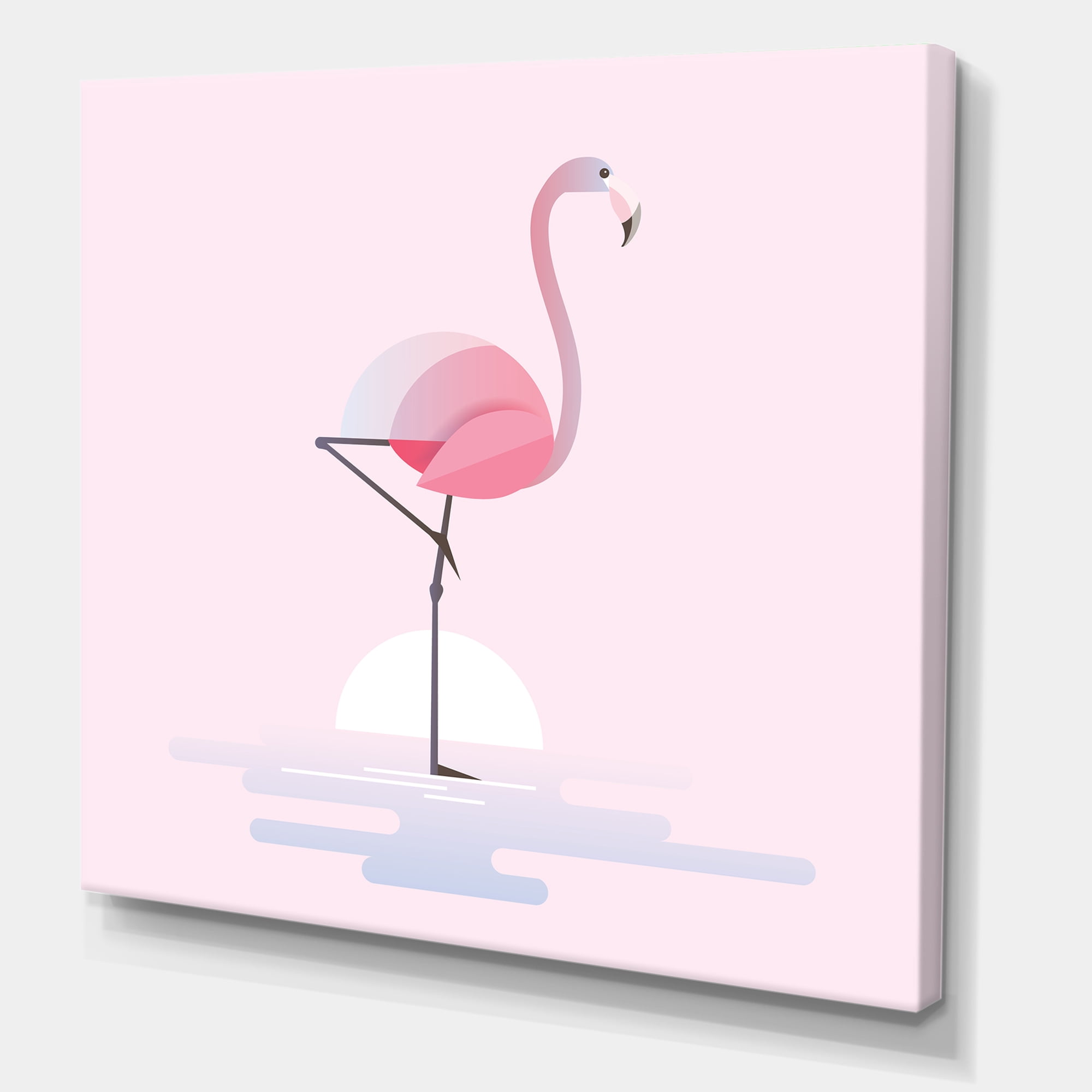 Designart ' Standing On One Toes Pink Flamingo ' Farmhouse Canvas Wall Art Print