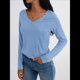 thumbnail image 5 of Camisetas con Cuello en V para Mujer, Blusas de Encaje de Larga, Holgadas, Elegantes e Informales, para Otoño e Invierno, A . Azul L, 5 of 8